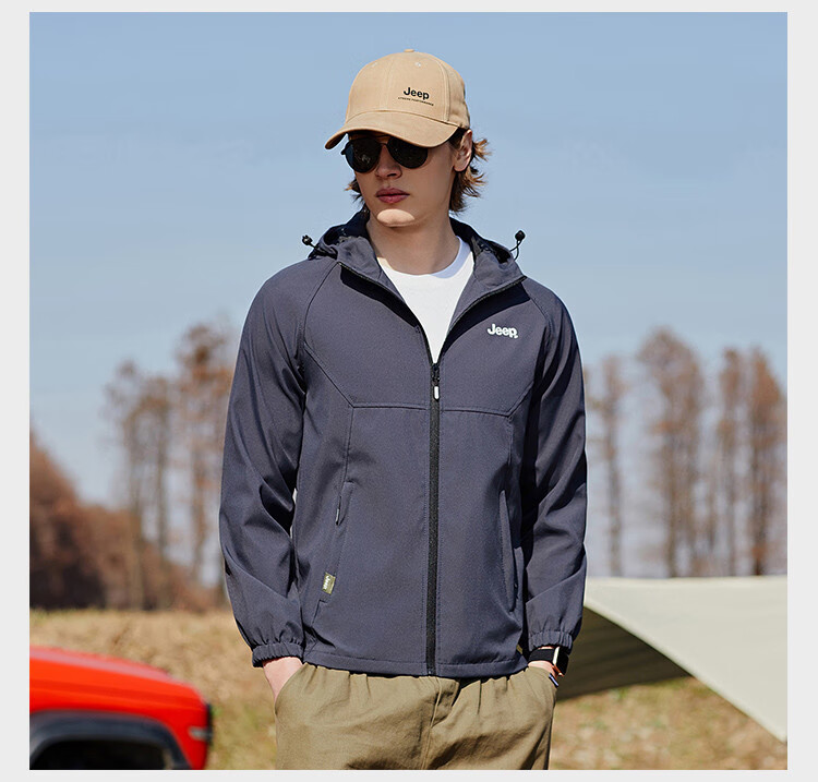 JEEP Spring And Autumn New Men's Jacket, Sporty Trendy Fashion Casual Hooded Versatile Jacket for Men, Black, XL 8