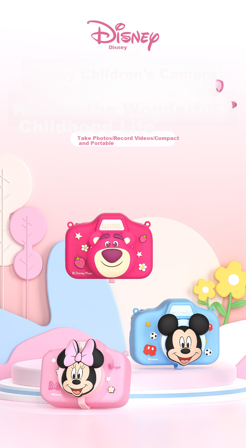 Disney Children's Digital Camera, Student Compact Camera, Pocket Camera for Photography And Travel, Dual-Lens Camera for Boys And Girls, Birthday Gift for Students, HD01 Minnie 1