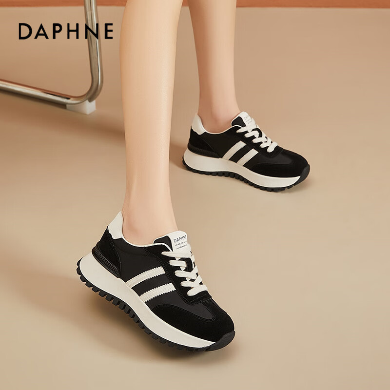 DAPHNE Women's Sports Casual Shoes with Thick Soles, Lightweight Comfortable Height-Increasing Versatile Low-Top Travel Dad Shoes, Black, Size 35