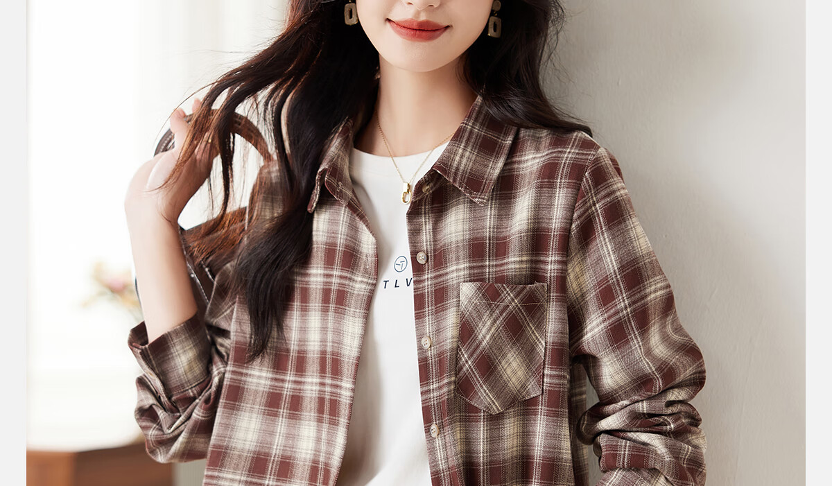 PinCai Women's Plaid Long Sleeve Shirt Spring Autumn Stylish Loose Vintage Versatile Blouse P143C2009 1