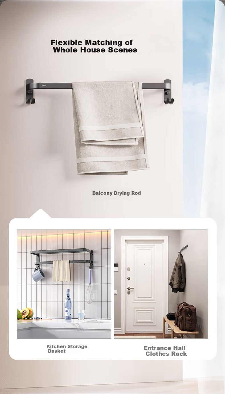 HEGII Accessory Set, Bathroom Storage Rack, Towel Holder, Space Aluminum Accessories, 7-Piece Set, HMP922K07-SN 5