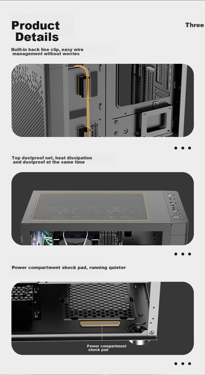 Great Wall Archimedes 2 Black Computer Case (Type-C 3.2/20CM Fan Positions/MATX Small Motherboard/240mm Water Cooling Position/Wide Body/5080 Graphics Card) 8