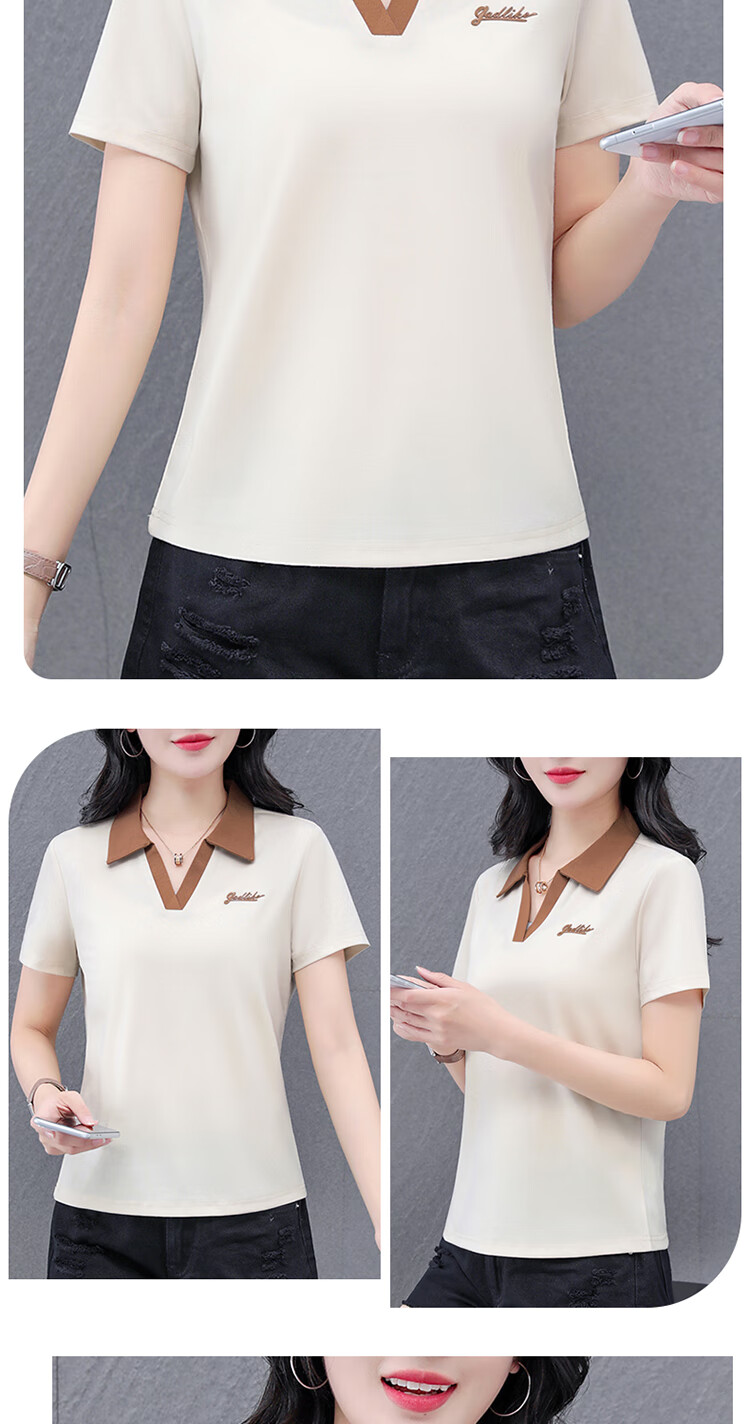 Woodpecker Women's Short Sleeve Polo Shirt Summer Ice Silk Slim Fit Breathable Sports Top Black M 13