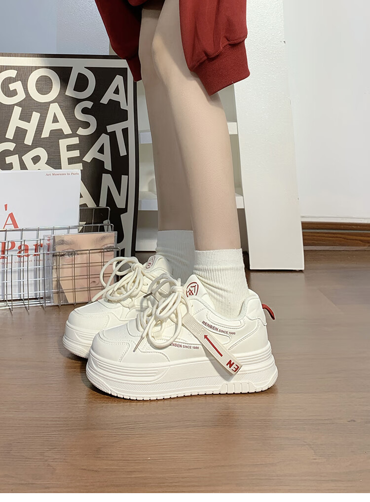 RENBEN Thick-Soled White Sneakers for Women, 2025 New Spring And Autumn Style, Popular Korean Version, Height-Increasing Casual Sports Skateboard Shoes for Wome 1