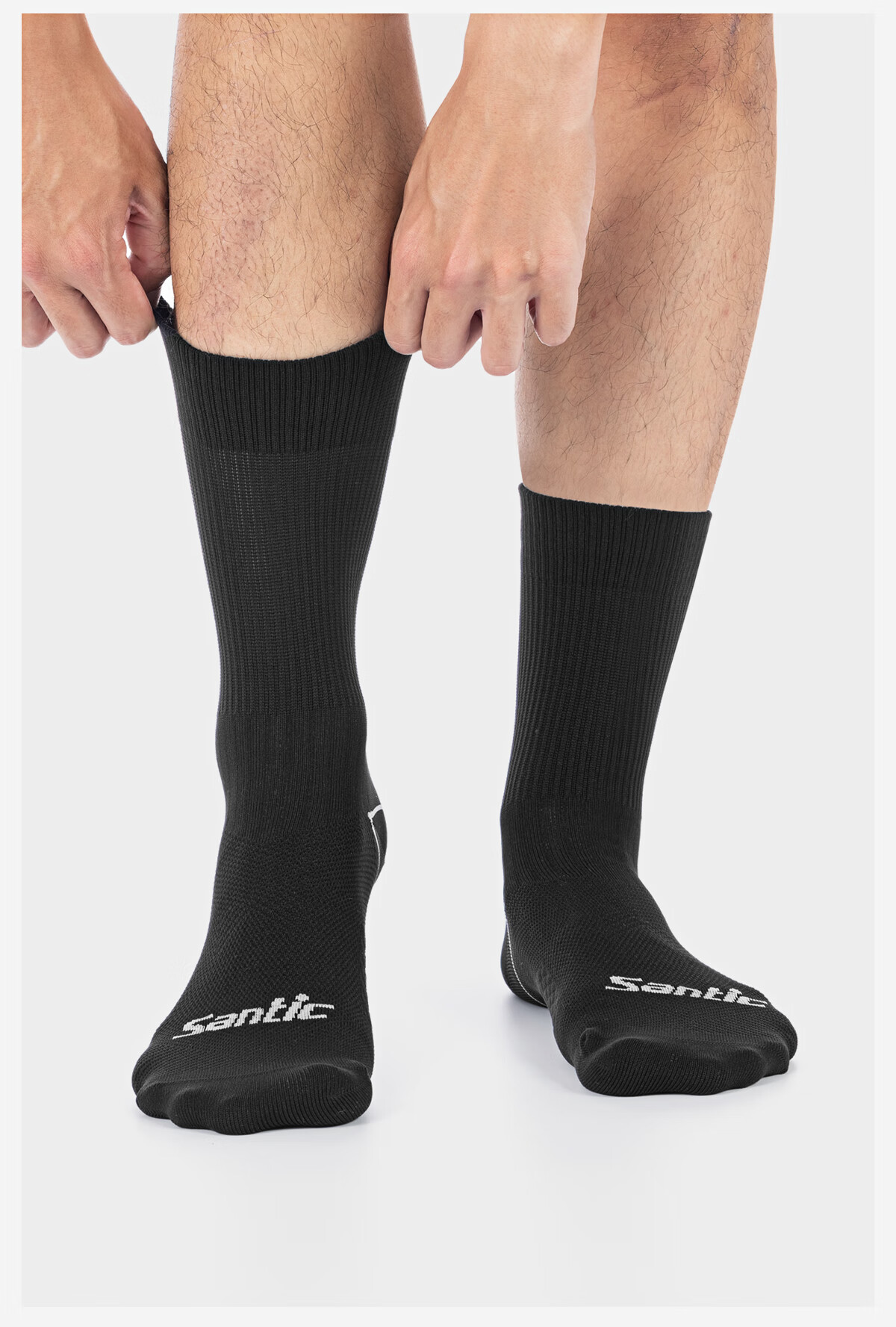 Santic Reflective Cycling Socks Breathable Sweat-Wicking Outdoor Sports Socks Qimen Black L/XL 9