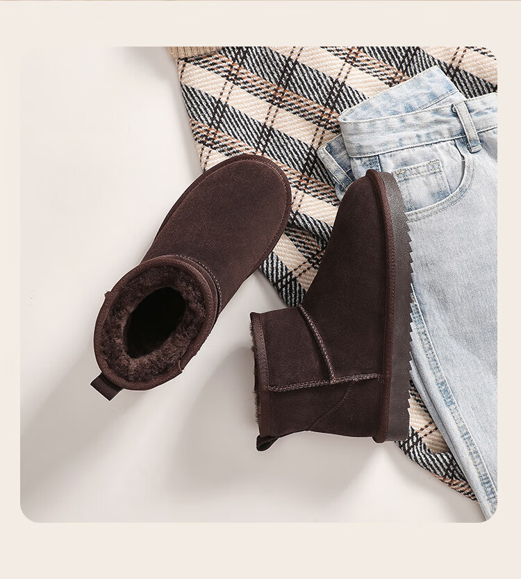 ZHR Snow Boots for Women, 2025 New Style, Fleece-Lined Warm Boots, Genuine Leather Waterproof Short Boots, Cotton Shoes for Women, Coffee Color, Size 35 27