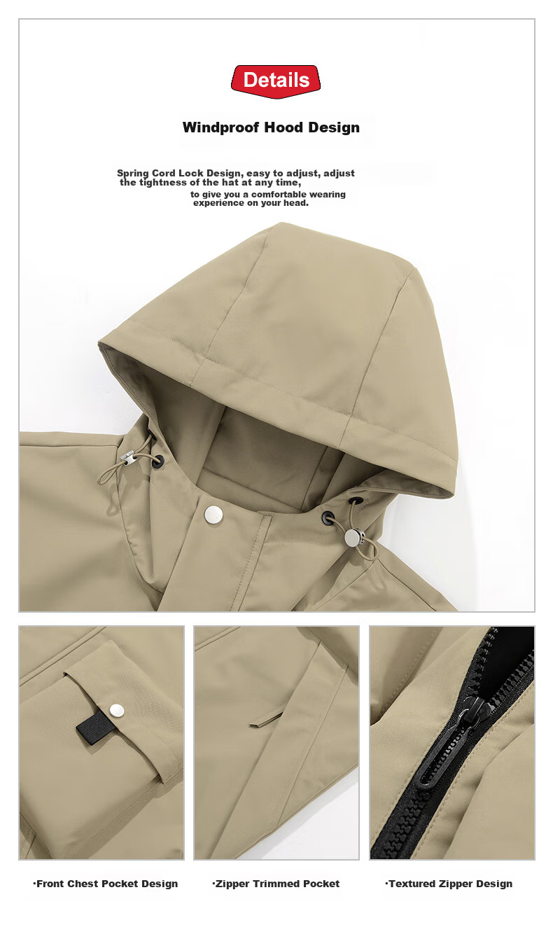POUM American-Style Workwear Trendy Jacket for Men, Spring And Autumn Loose Fit Windproof Casual Coat, 2451 Orange-Red XL 12