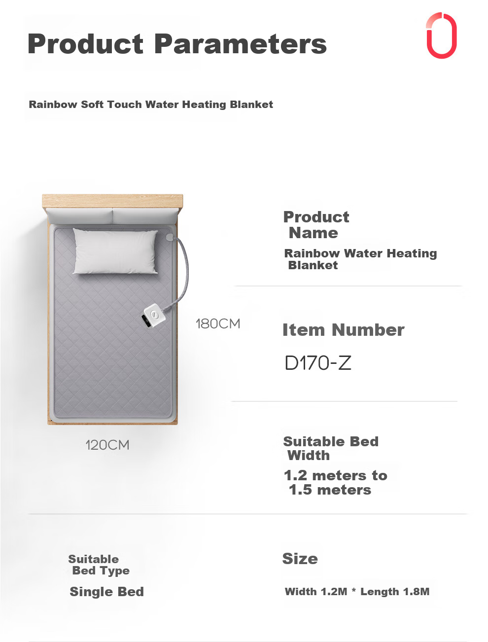 RAINBOW [High Temperature Protection] Single-Person Timed Water Circulation Heating Blanket, Quick Heating Electric Heated Blanket, 1.8*1.2 Meters 19