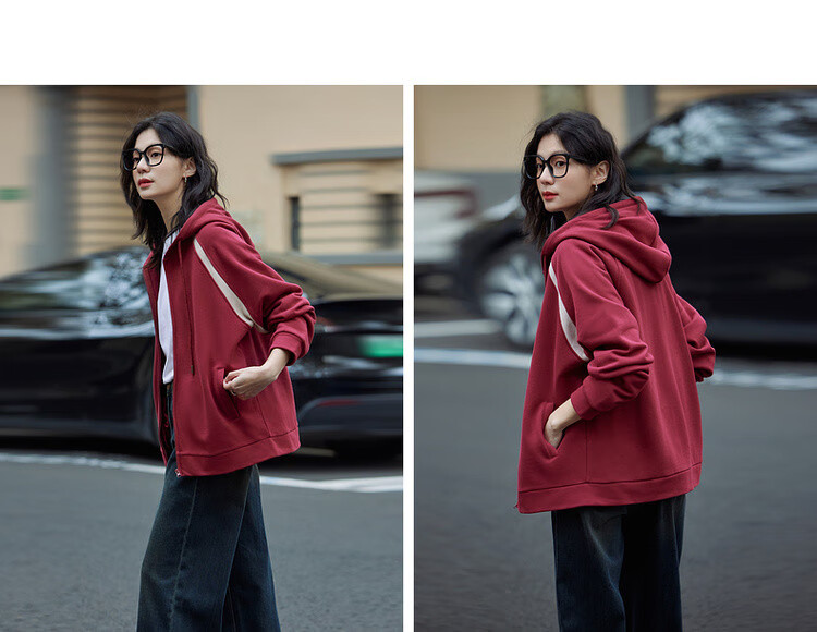 Dme [Cotton Academy] Spring Simple Color-Block Hooded Cardigan, Casual Loose Comfortable Concealing Women's Jacket 8