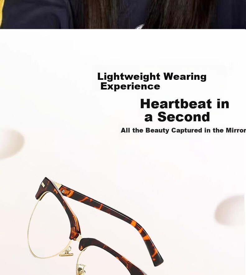 Boshide Myopia Glasses, Anti-Blue Light Glasses, Korean Retro Semi-Rimless Cat Eye Plain Lens Glasses, Douhua Frame 100 Degrees 6