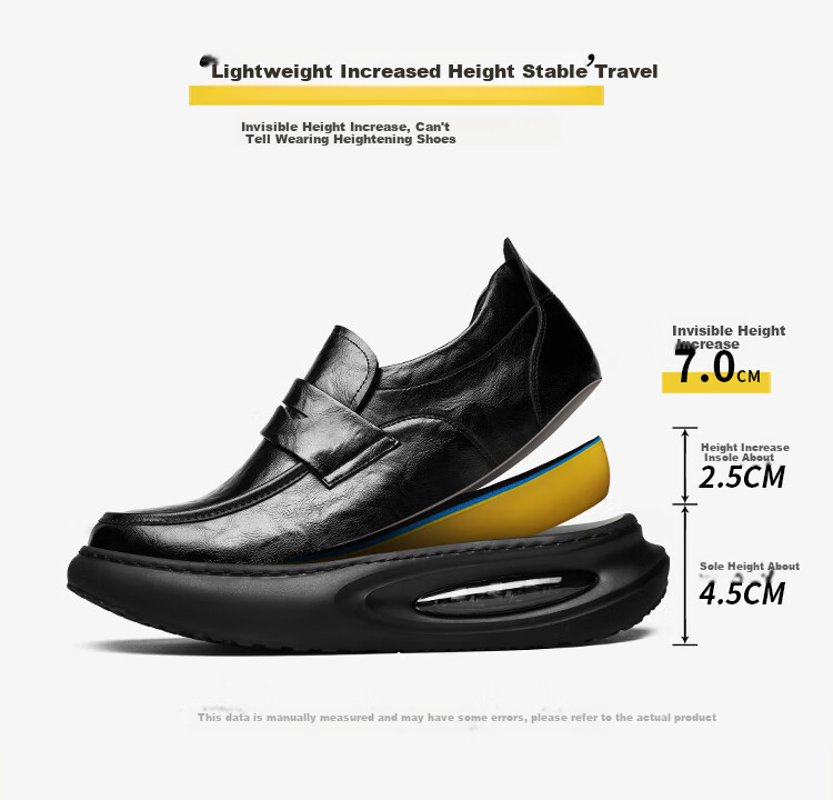 CARTELO Business Casual Leather Shoes with Height-Increasing Air Cushion, Thick-Soled Loafers, Slip-On Elevated Leather Shoes for Men, 9992 Black, Size 40 2