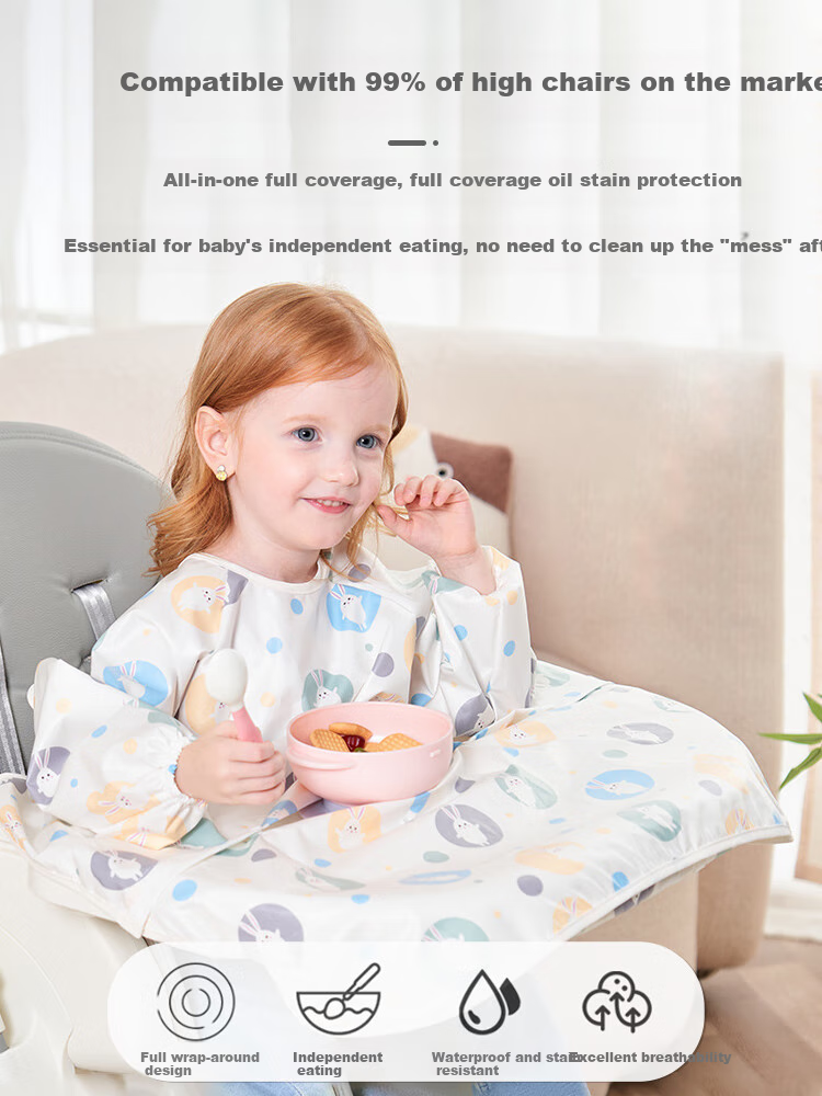 9I9 Baby Eating Cover Chair Set, Water-Resistant, Detachable, Infant Anti-Dirt Bib, Long-Sleeve Apron, A221 Rabbit 4