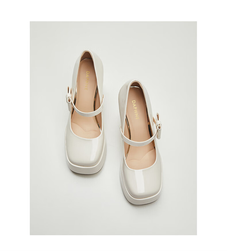 DAPHNE Wedding High Heels for Petite Women Fashionable Chunky Heel Mary Jane Leather Shoes Beige Size 34 14