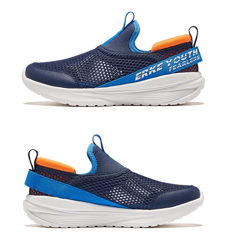 ERKE Children's Shoes, Boys And Girls Casual Sneakers for Kids, Slip-On Breathable Sports Shoes, Black/fluorescent Glossy Green, Size 36 49