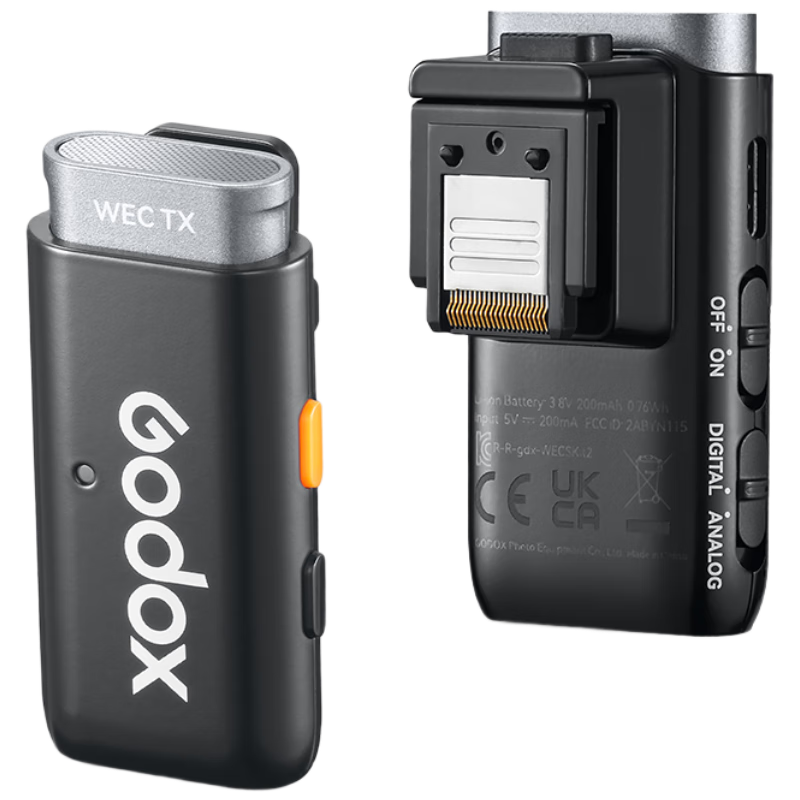 Godox WEC Wireless Microphone Portable Clip-On Outdoor Interview Recording for Various Hosts Live Streaming Audio Recording Noise Reduction Sound Card (Sony Version) One-To Set