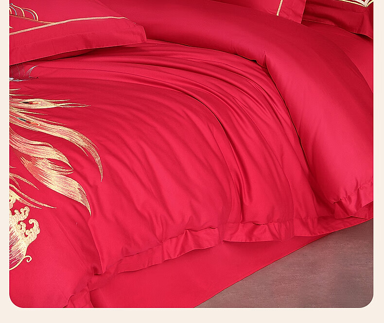 Shuixingjiafang Wedding Bedding Set, 100% Pure Cotton, Red Color, Wedding Bed Sheet And Duvet Cover, Wedding Gift, Dragon And Phoenix Embroidery, for 1.5m Bed 4