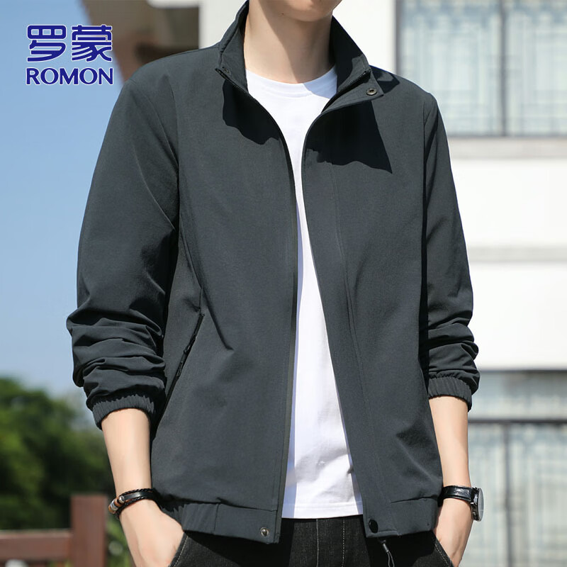 ROMON Men's Casual Business Jacket, Versatile Spring And Autumn Outerwear, Dark Gray, Size M