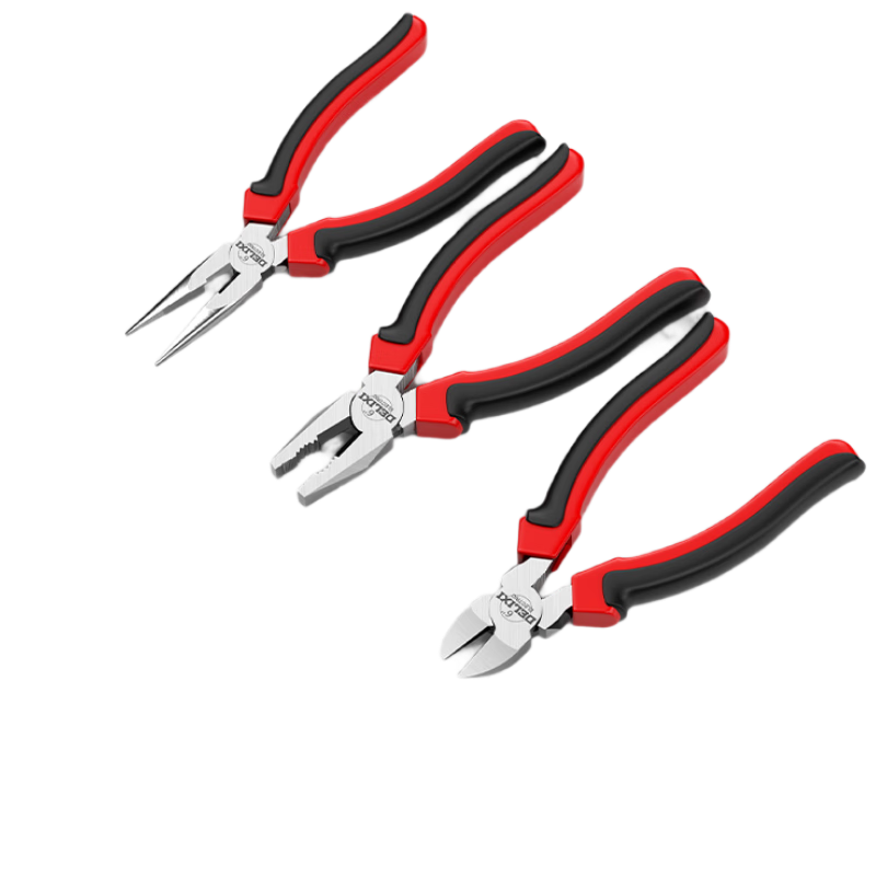 DELIXI ELECTRIC Steel Wire Pliers Three-Piece Set, Vise-Grip Pliers, Long-Nose Pliers, Diagonal Cutting Pliers, Labor-Saving Gripping Electrician Tools, Wire Cutters - 6 Inch