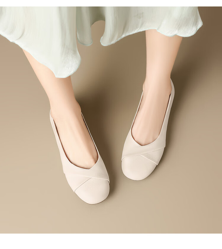 ZHR Women's Genuine Leather Vintage Casual Flats Soft Sole Low-Cut Shoes AH582 Beige Size 39 23
