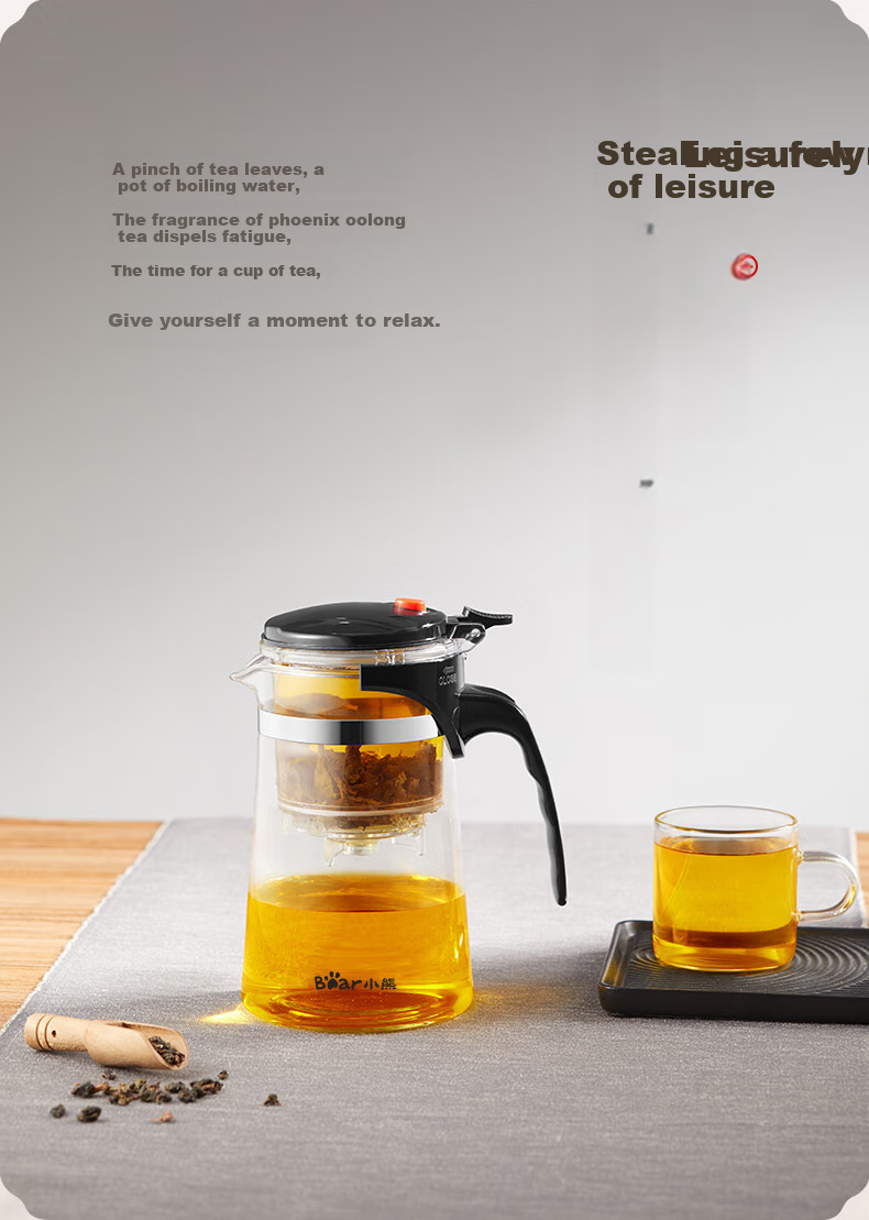 Bear Glass Teapot, Tea Infuser Pot, Heat-Resistant Borosilicate Glass Tea Set with Large Capacity And Separate Tea Compartment 3