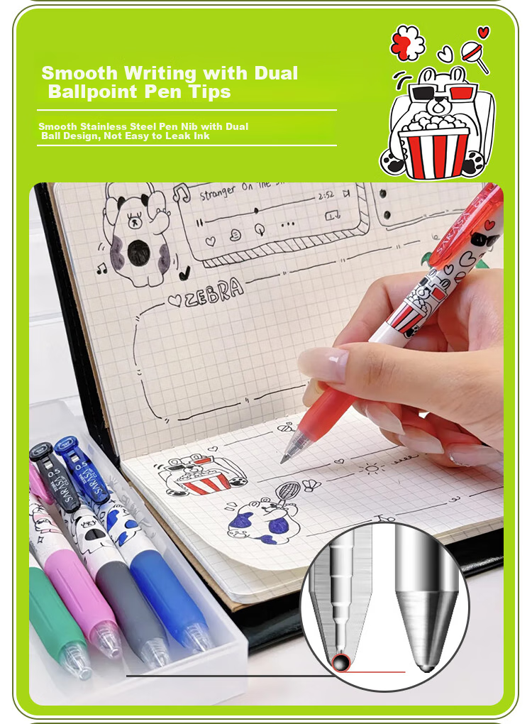 ZEBRA JJ15 Retractable Gel Pen, 0.5mm, Happy Bear Limited Edition, Bullet Tip Signing Pen, Student Annotation Pen, Blue Single Pack 4