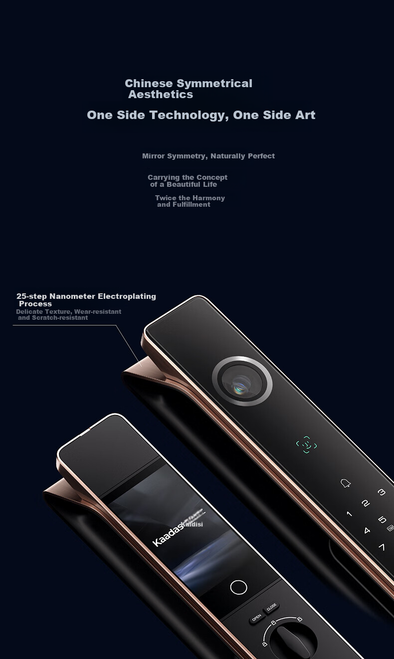 KAADAS Smart Lock Fingerprint Lock with Visual Peephole, Large Screen, And Facial Recognition K70 Pro Plus Dawn Gold 3