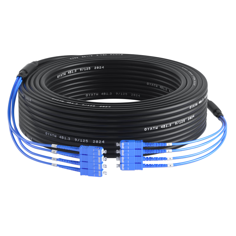 SUHAO Outdoor Finished Optical Cable, 4-Core SC-SC Armored Fiber Optic Patch Cord, Telecom-Grade Single-Mode Optical Cable, No Fusion Required, Outdoor Overhead Entrance Fiber Optic Line, 20 Meters, SH-4X8TSC20