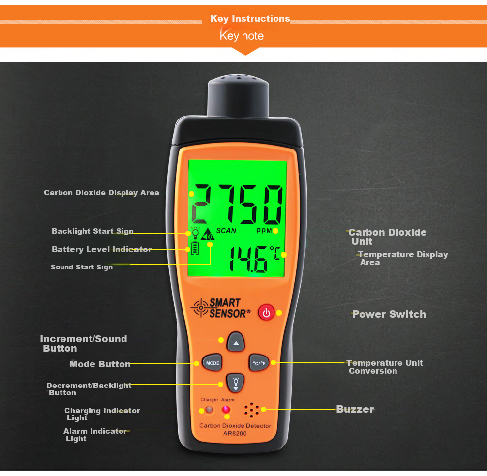 Xima AR8200 Carbon Dioxide Detector, CO2 Alarm, Handheld Gas Detector, Sound And Light Alarm 9