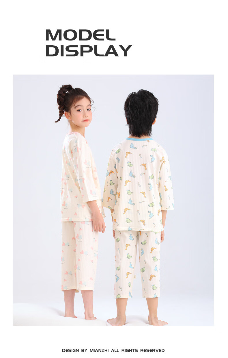 YUZHAOLIN Children's Pajamas Spring Boys And Girls Home Wear Set Cotton Student Air Conditioning Clothes Blue Dinosaur 140 10