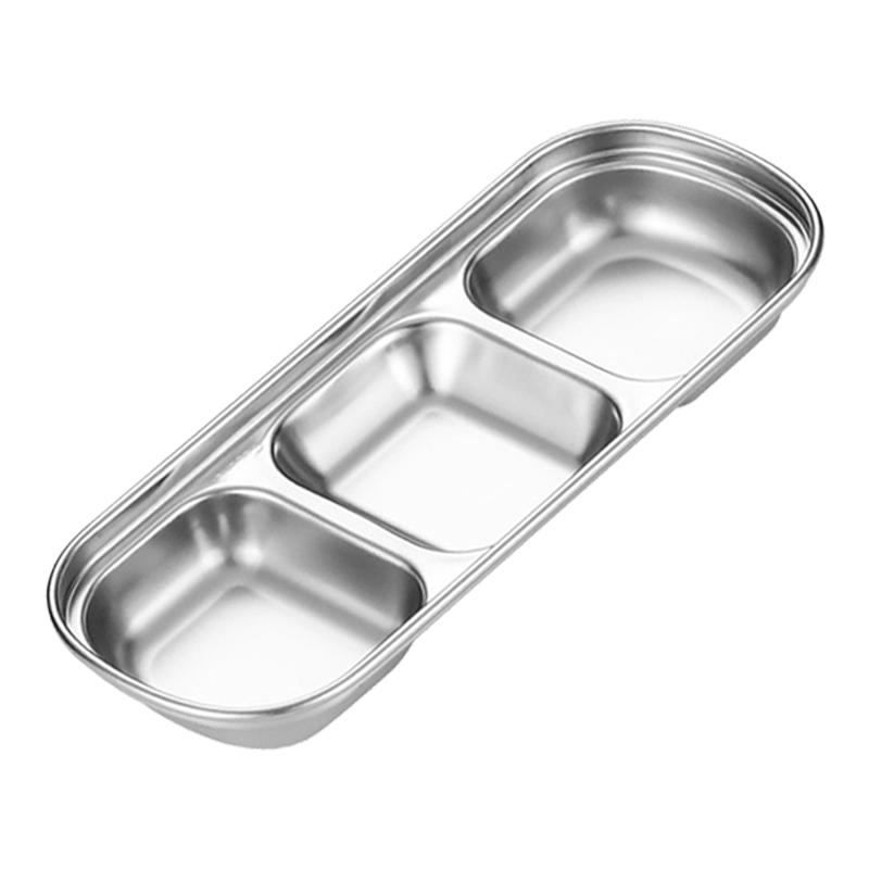 Dipuer 304 Stainless Steel Dipping Sauce Dish, Japanese And Korean Hot Pot Seasoning Dish, Korean Barbecue Dipping Sauce Plate, Stainless Steel Dish with Three Compartments