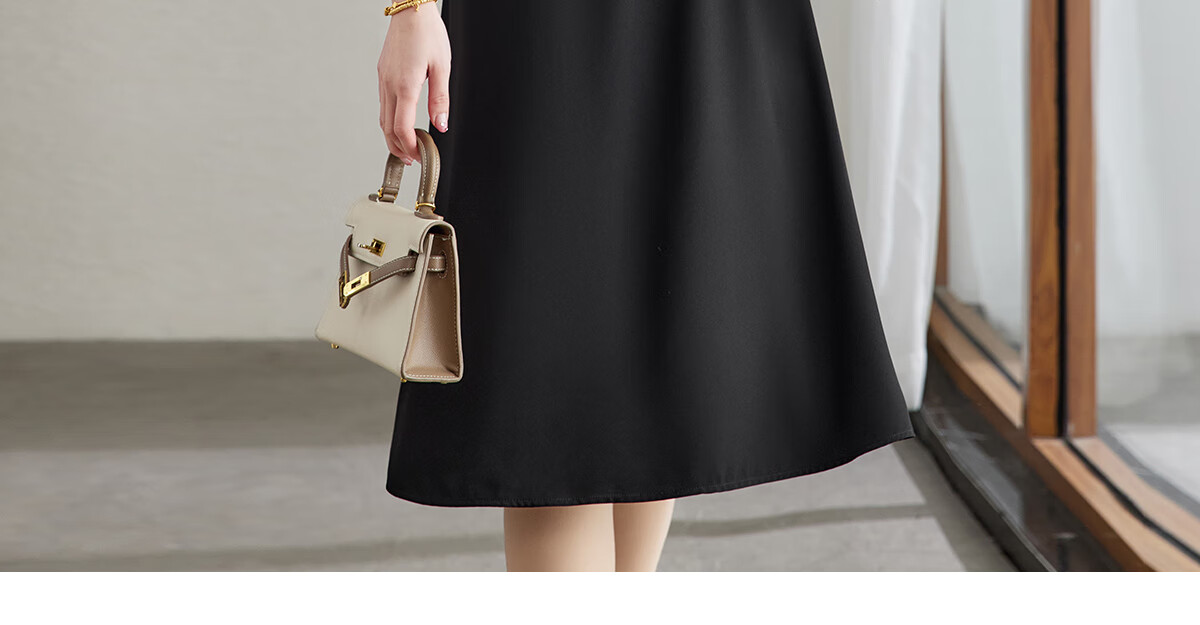 YUZHAOLIN Colorblock Short Sleeve Dress Women Waist Slim Elegant Fashion Lapel Little Black Dress (with Belt) Y52Q038 4