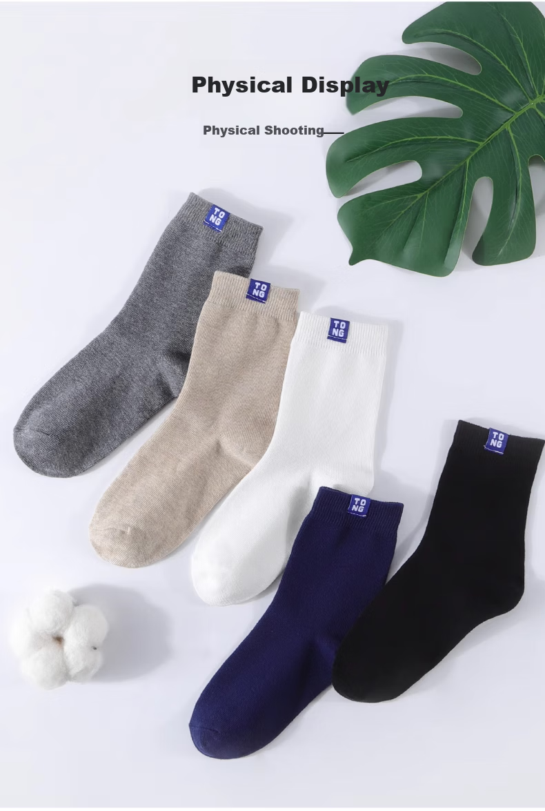 Hzasz Children's Socks, Boys' Mid-Calf Socks, Student Long Socks for Boys, Non-Slip Breathable, W61, Five Pairs Per Pack, Size L 11