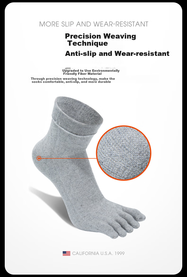 TFO Wool Five-Toe Socks, Comfortable Breathable Sports Running Socks, Separate-Toe Hiking Socks 2902436, Men's Light Gray 3