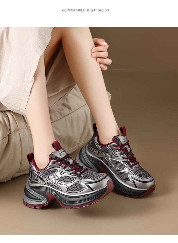 ZHR Dad Shoes for Women, Durable Thick-Soled Sneakers, Comfortable Height-Increasing Lightweight Outdoor Women's Shoes, QT18, Silver Gray, Size 37 12