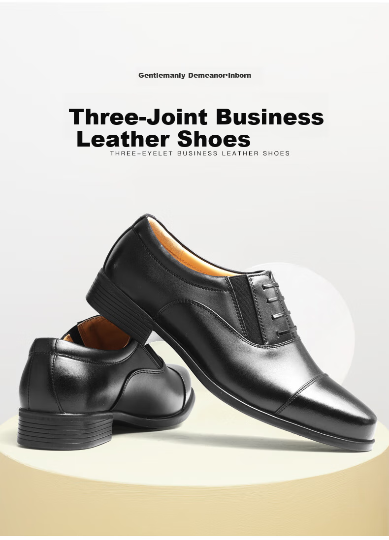 3514 Business Formal Leather Shoes with Three-Point Connection, Simple Slip-On Leather Shoes for Men, Derby Shoes, Black, Size 38 2