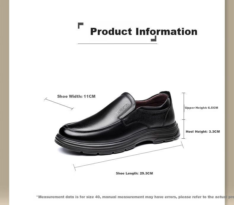 LAORENTOU Men's Leather Shoes, Business Casual Shoes, Top-Grain Cowhide Slip-On Shoes, Non-Slip Round Toe Dad Shoes, LA97 Black, Size 39 1
