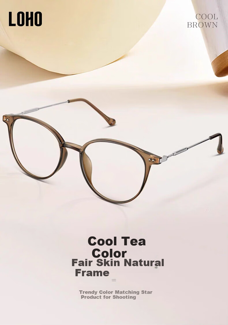LOHO Lightweight Glasses for Women, Myopia Eyeglass Frames, Prescription Available, Blue Light Blocking, Slimming Effect for Large Faces, LH099014 1