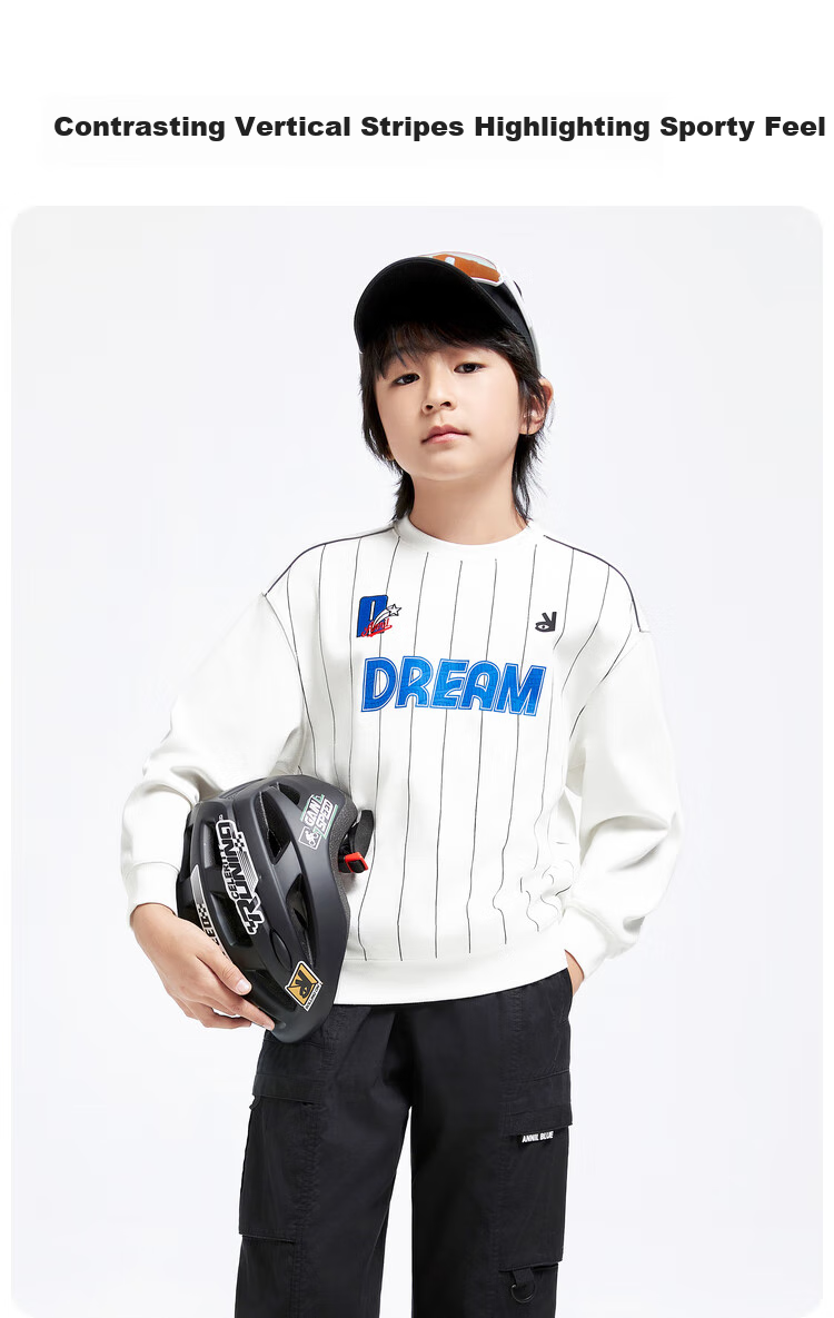 Annil Children's Clothing, Boys And Girls Round Neck Long Sleeve Sweatshirt, 2024 Autumn New Style, Purple Striped, Size 160 2