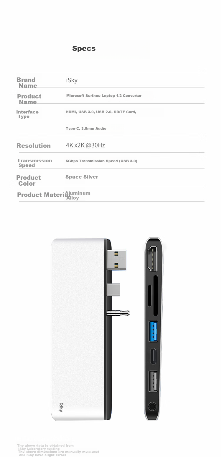Isky Microsoft Laptop 1/2 Docking Station to HDMI 4K HD Connector, USB 3.0 High-Speed Adapter, Surface-Specific Docking Station, Seven-In Three-Out 10