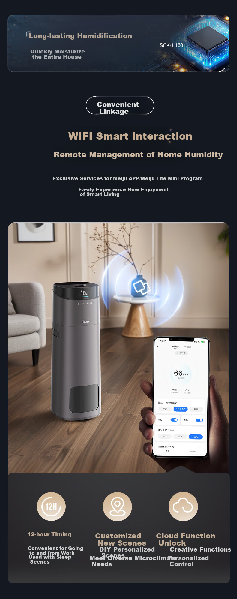 Midea [UV Sterilization] AI Smart Humidifier Air Purifier for Bedroom Desktop Home Floor Office Large Capacity Mist Sprayer Pregnancy Baby Birthday Gift L160 6
