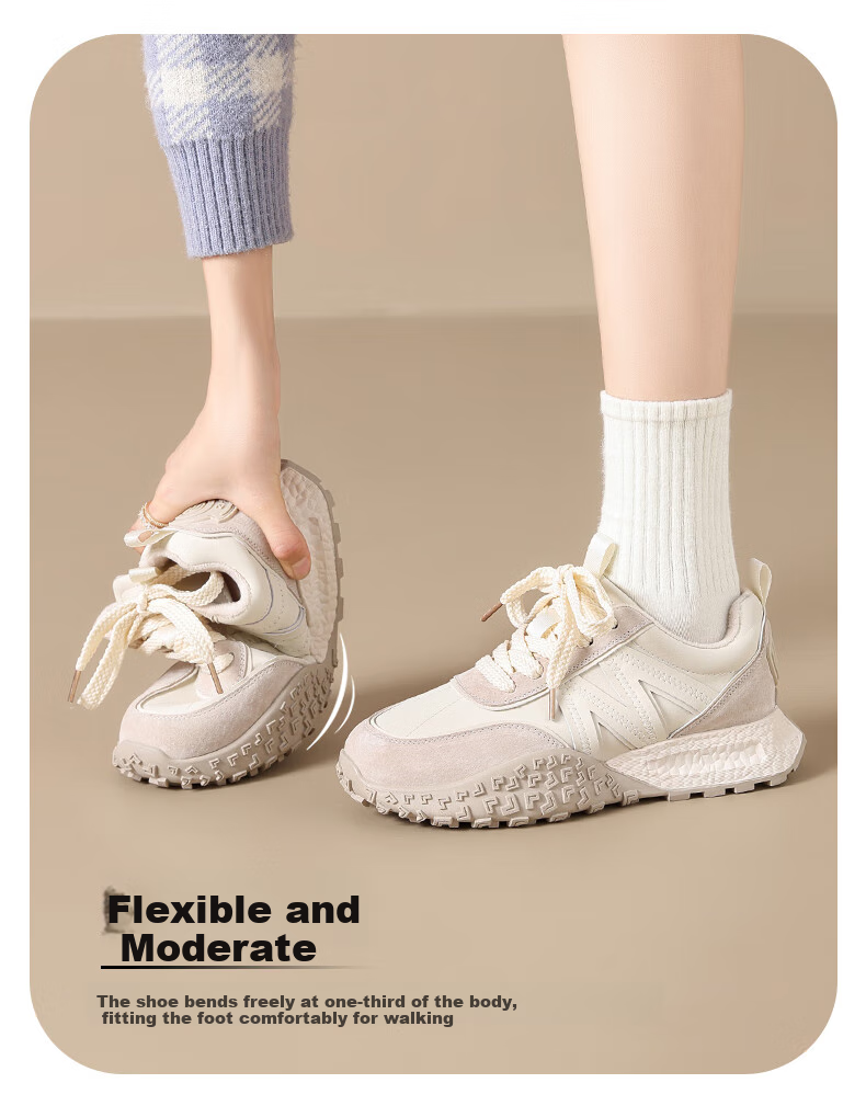 ZHR Women's Casual Shoes with Thick Soles, Fashionable And Versatile Spring And Autumn Women's Shoes, Trendy Simple Dexun Shoes for Women, QS26 Beige, Size 35 4