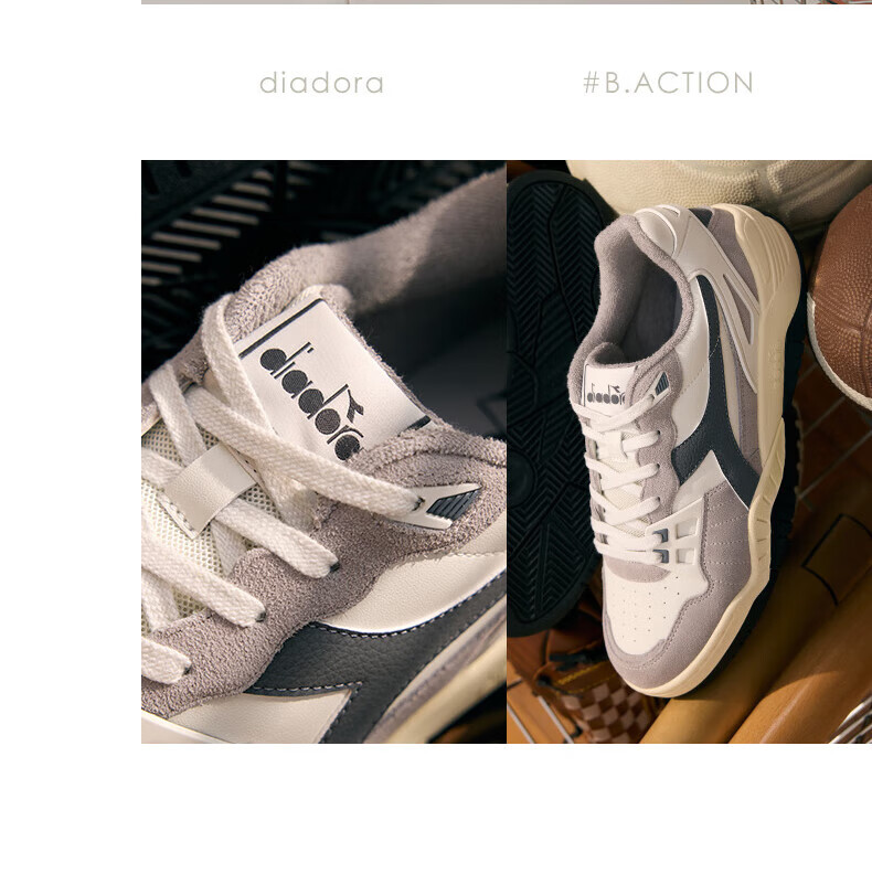 Diadora Men's And Women's Low-Top Casual Sneakers B.Action, Snowflake Gray/Air Gray/Iron Gray, Size 39 10