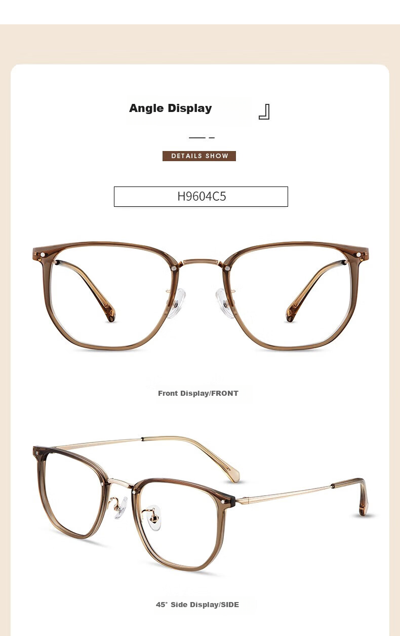 HELEN KELLER Myopia Alloy Eyeglass Frames, Brightening Effect, High Aesthetic Value, Photo-Friendly, Face-Slimming, Small Square Frame, H9604C5, Brown Color 6