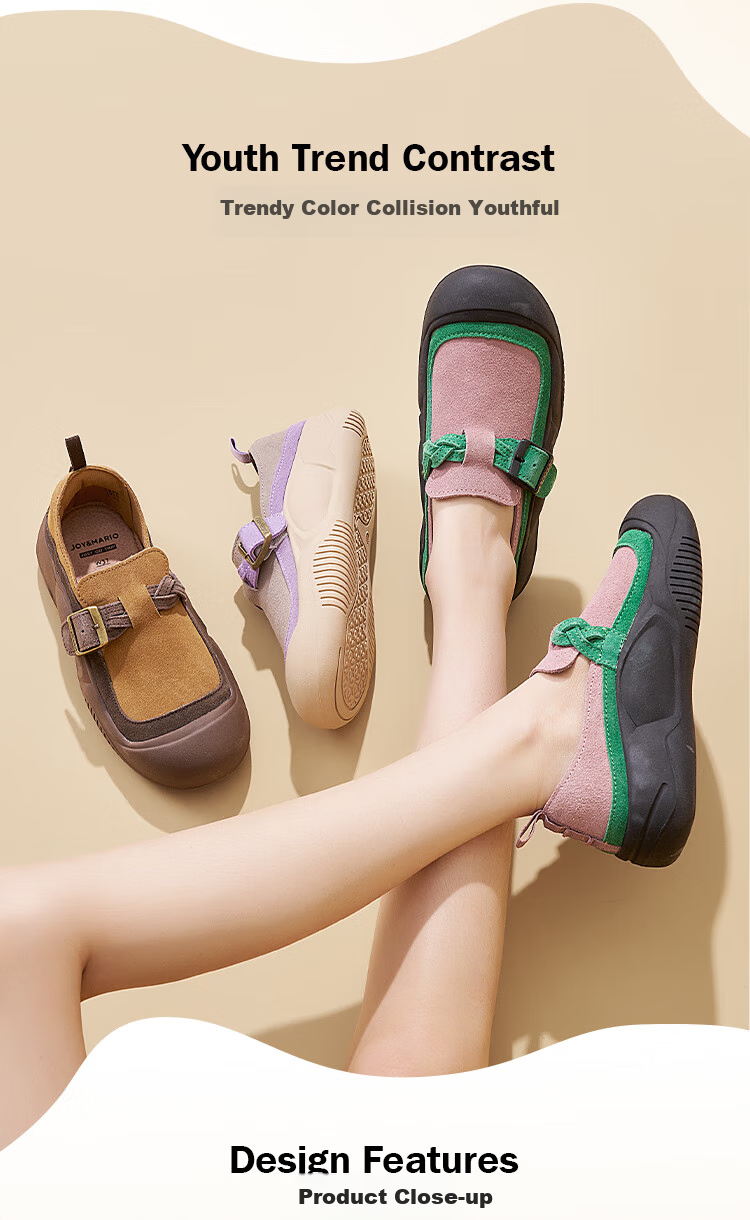 J&M Loafers for Women, Autumn Thick-Soled Slip-On Lazy Retro Peas Shoes Casual Flats, Camel Color, Size 40 3