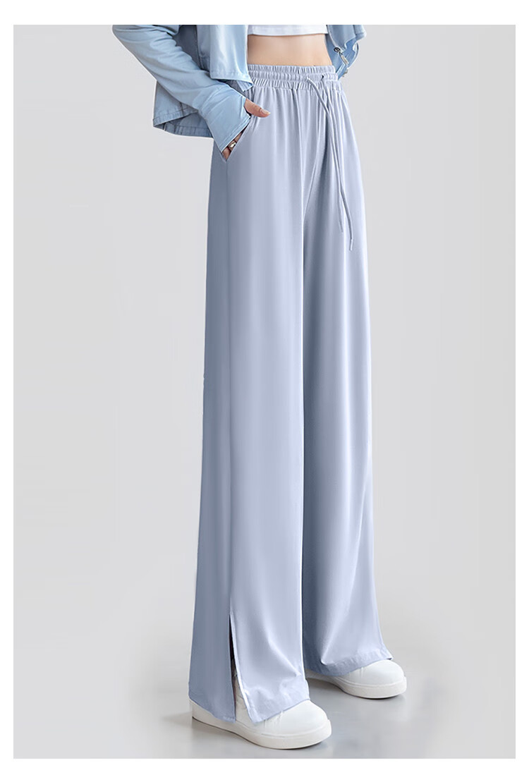 Jeanswest Women's Casual Pants, Summer Lightweight UPF50+ Sun Protection, Ice Silk Cool-Feeling Draping Versatile Straight-Leg Trousers, Gray Blue, Size M 8