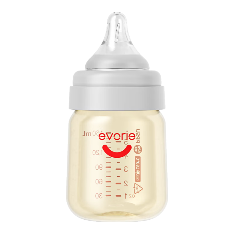 Evorie Baby Bottle, Wide Neck PPSU Bottle for Newborns, 160ml, Gray (0-3 Months+)