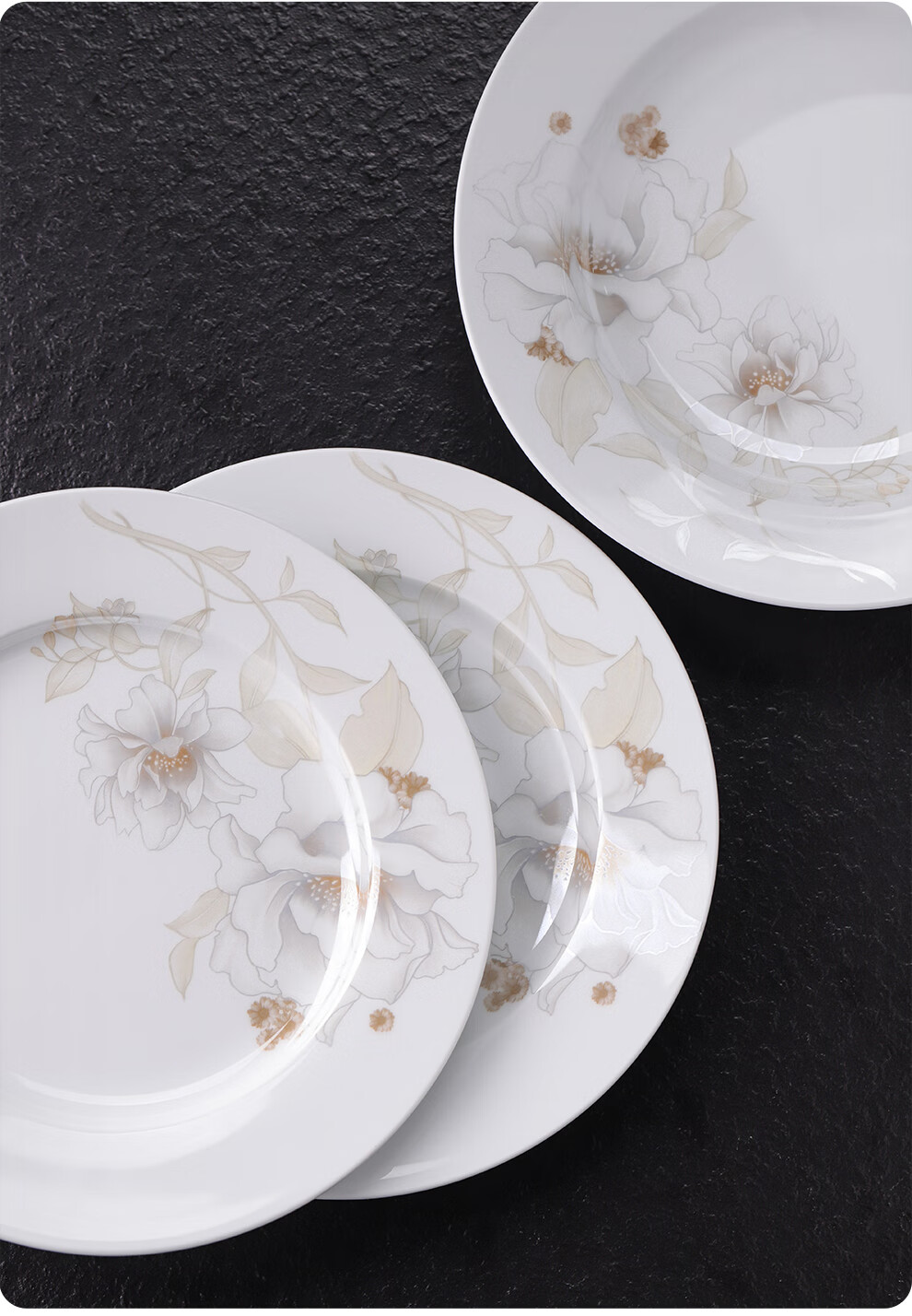 Jdz Ceramic Household Plates And Dishes, Healthy White Porcelain, 8-Inch Deep Plate Set, 6-Piece Set, Dish Plate Set, Fresh And Elegant Fragrance 12