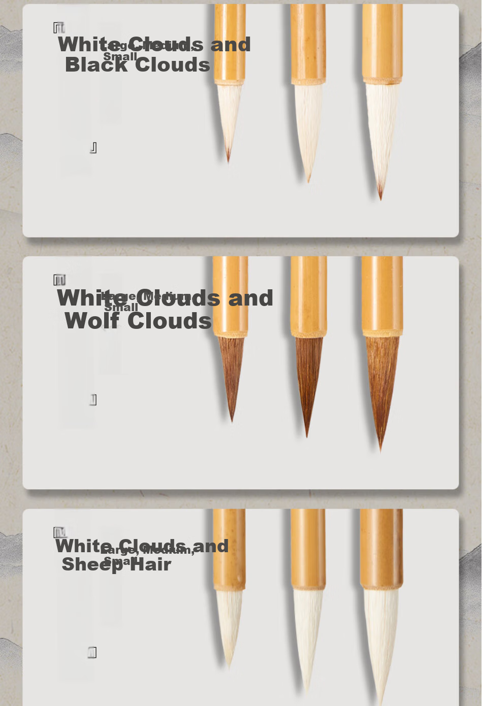 Luxueji 3-Piece Calligraphy Brush Set, Mixed Hair for Beginners, Four Treasures of The Study, Large And Small Regular Script, Clerical Script, Chinese Painting, for Elementary School Students, Children, Toddlers, Adults 3