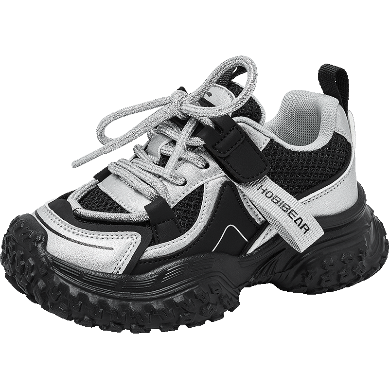 HOBIBEAR Girls' Sports Shoes Spring and Autumn Mesh Lightweight Boys' Running Shoes Fashion Girls' Dad Sneakers 511021 Black Size 38