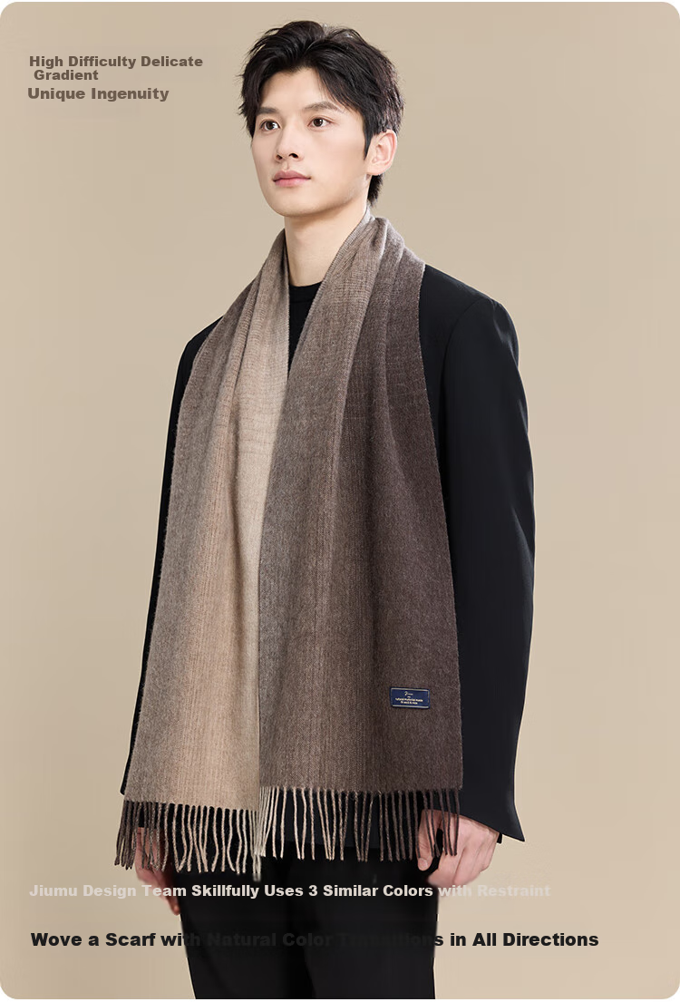 JIUMU Pure Wool Scarf for Men, Autumn And Winter Warm Neck Warmer, Gift for Men, Fathers, Mid-Autumn Festival, Birthday Present, Gift Box Packaging 2